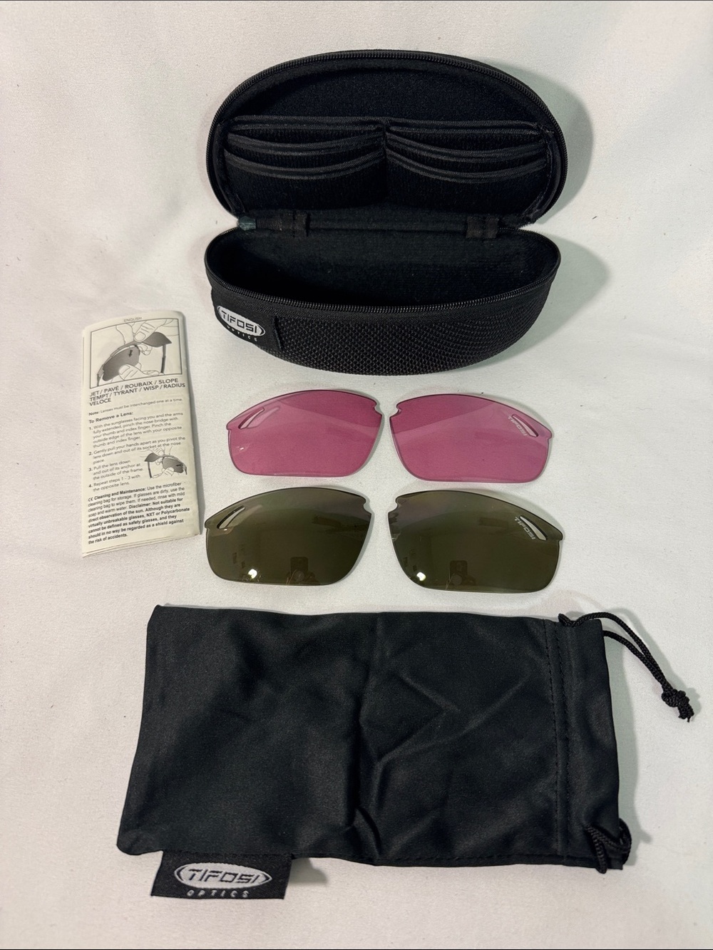 Tifosi Optics Hard Shell Case, Soft Pouch & Free Replacement Lenses Jet Veloce